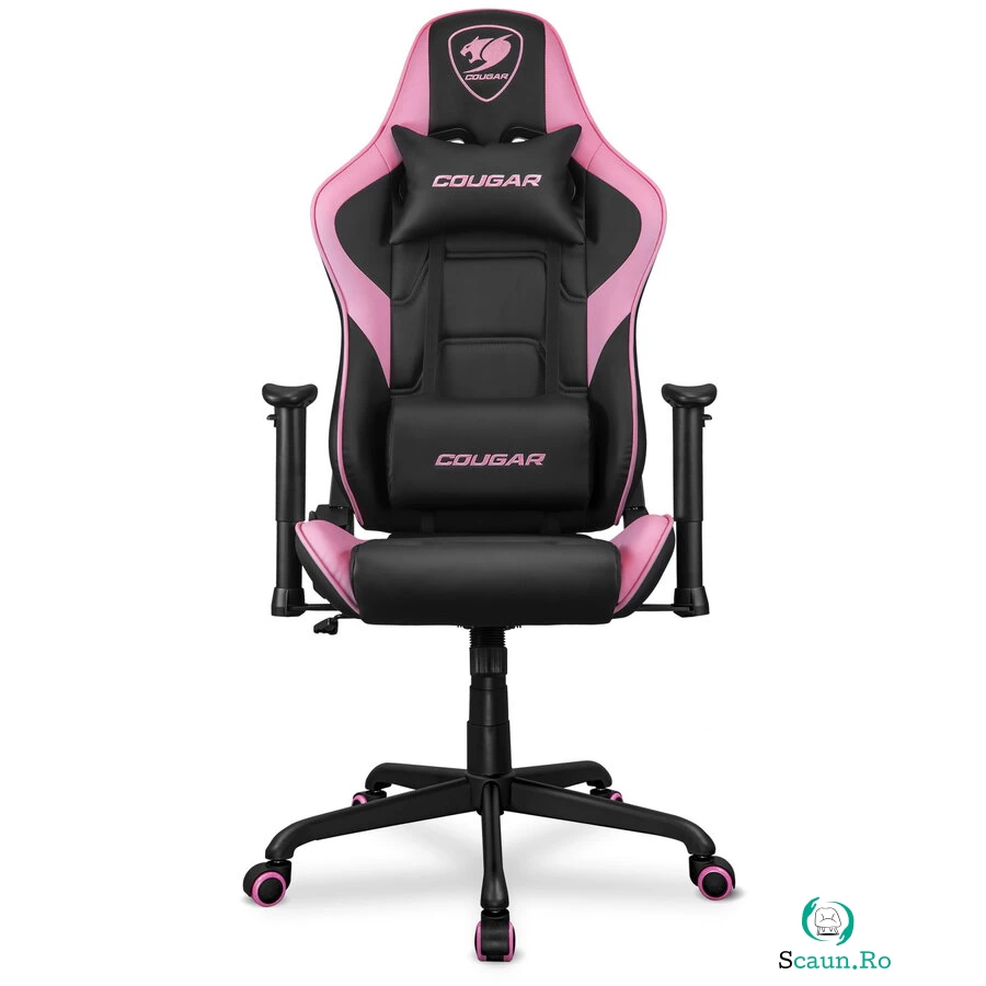 COUGAR GAMING Scaun gaming Cougar Elite Eva, perna pentru cap si lombara, Negru-Roz