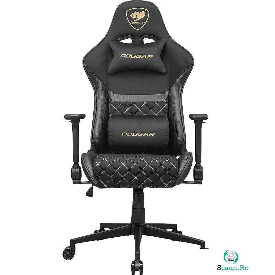 COUGAR GAMING Scaun gaming Cougar, Armor One V2 Gold F, piele PVC, reglabil, cotiere rabatabile 4D, suporta 120 Kg, Negru