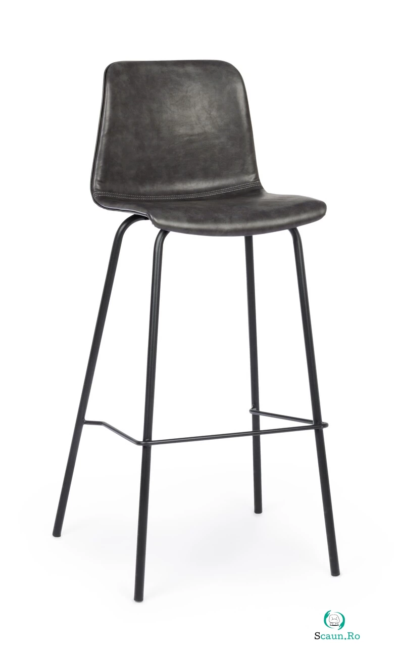 Scaun de bar Kyra, Bizzotto, piele ecologica, 39x44x103.5 cm, gri