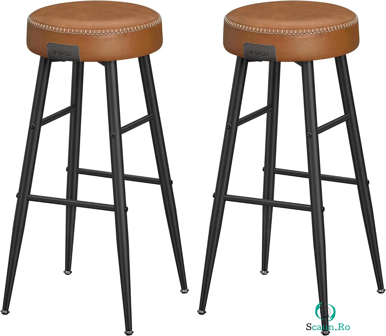 Set 2 scaune de bar Ekho, Vasagle, 51.6 x 51.6 x 75 cm, otel/piele ecologica, maro