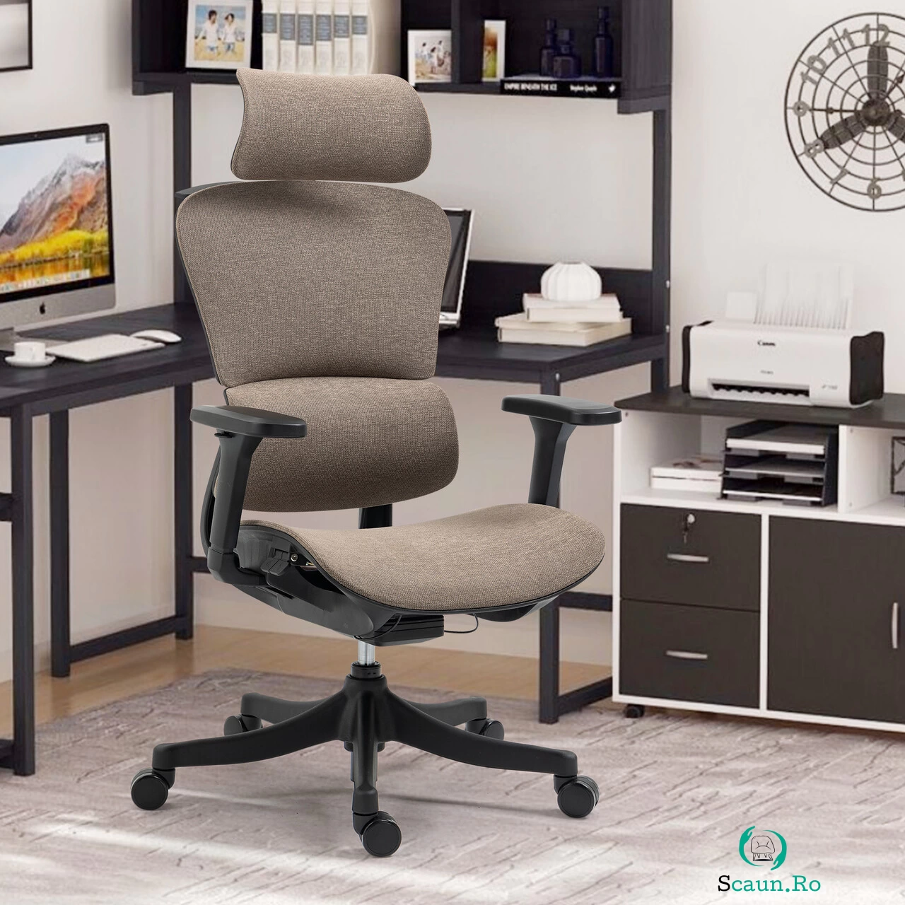 Scaun de birou ergonomic, Bedora Human, textil, maro