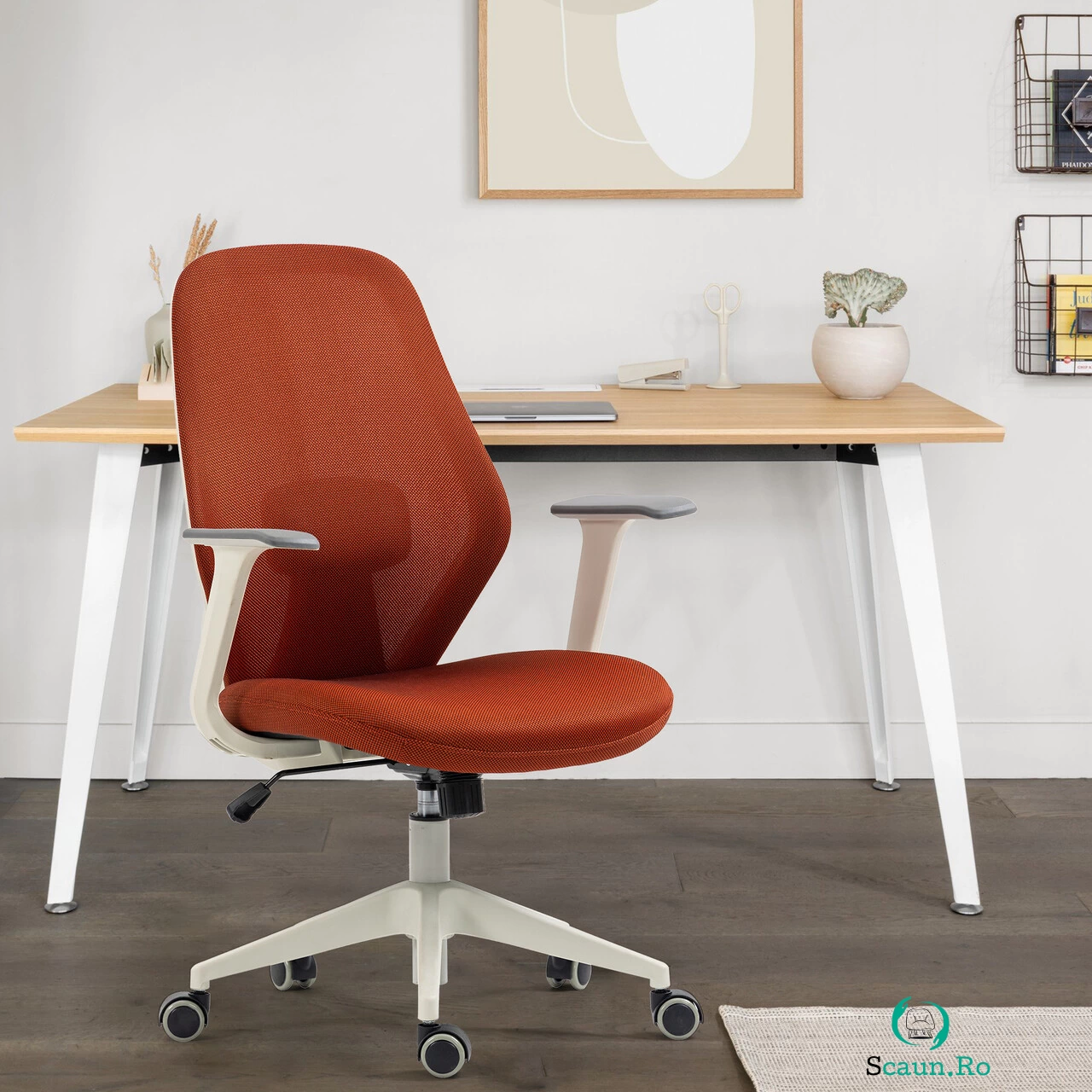 Scaun de birou ergonomic, Bedora Harry, mesh, caramiziu