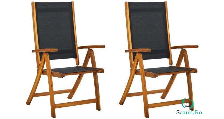 Scaune de gradina pliabile 2 buc. lemn masiv acacia,textilena la 730.40 lei ron