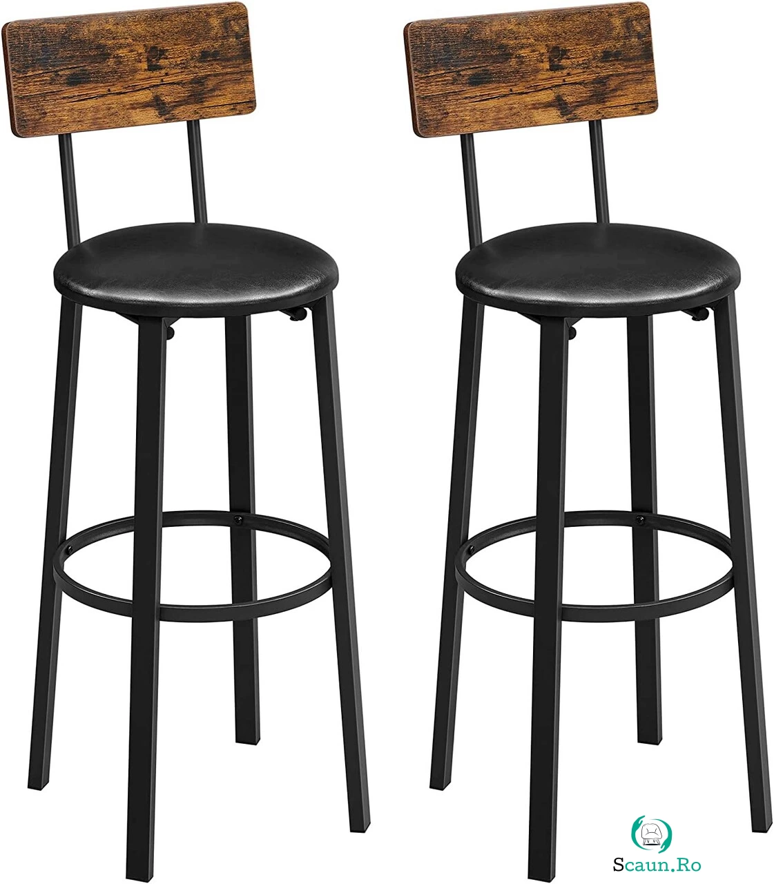 Set 2 scaune de bar, Vasagle, 39 x 39 x 100 cm, PAL/otel, maro rustic