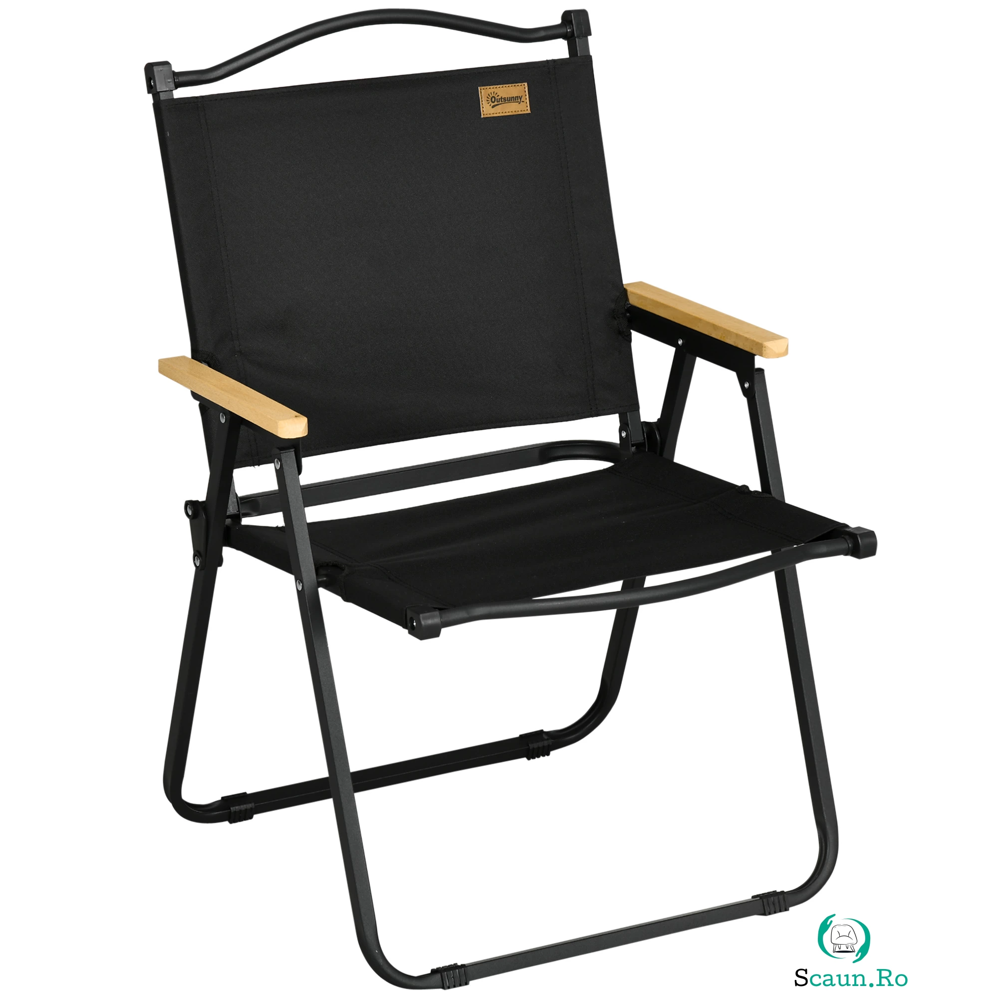 Outsunny Scaun de Camping și Plajă Pliabil cu Cotiere, 54x59x78 cm, Negru | Aosom Romania