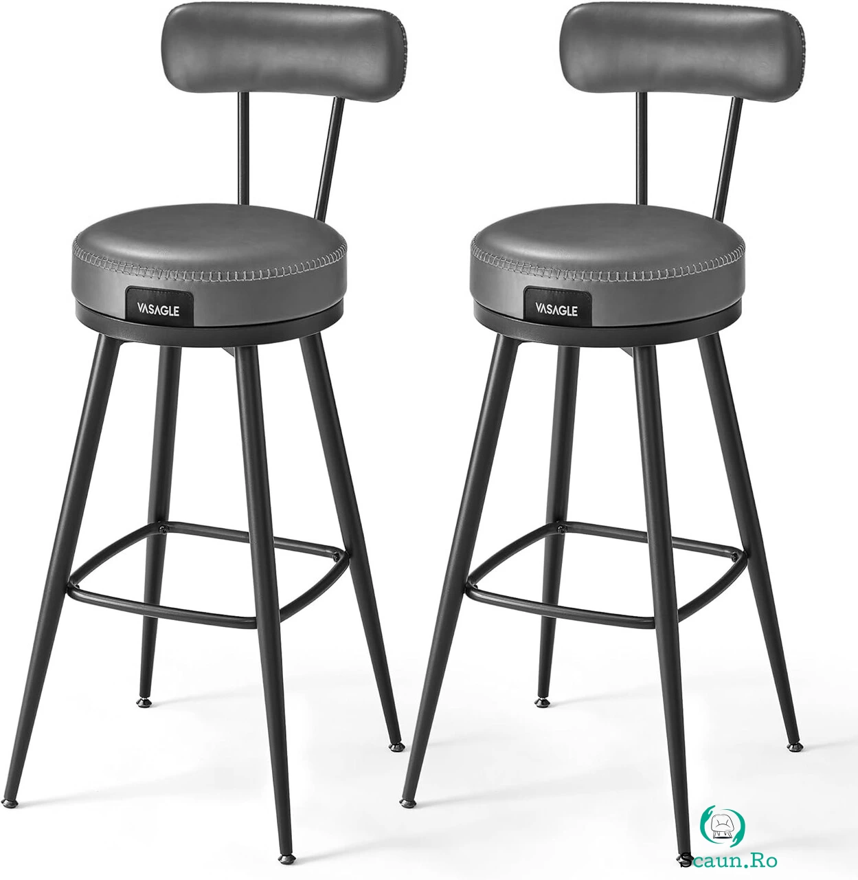 Set 2 scaune de bar, Vasagle, Ekho, 57x101 cm, otel/piele ecologica, maro camel