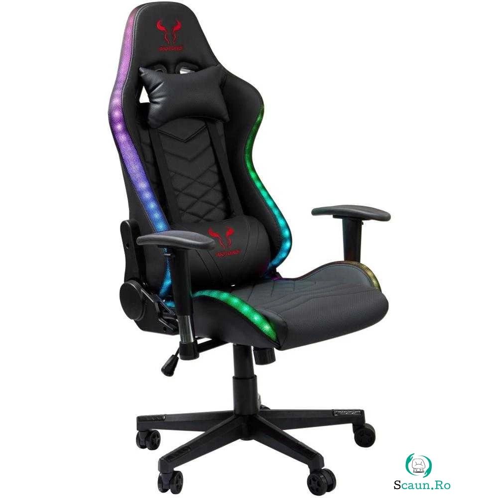 Scaun gaming Riotoro Spitfire X1S, Iluminare RGB, Negru