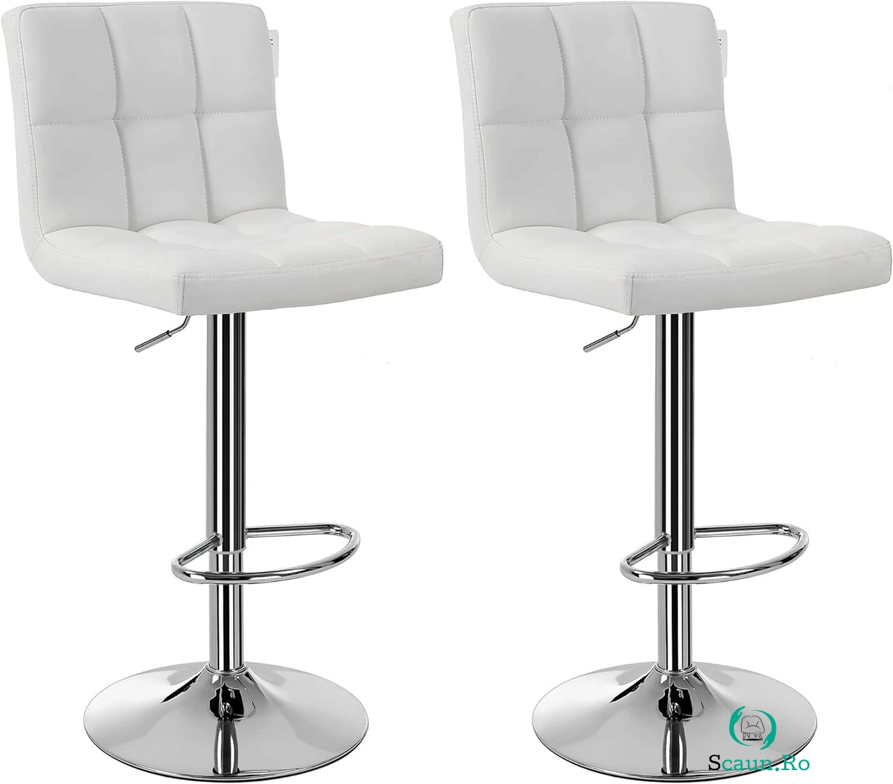 Set 2 scaune de bar pentru bucatarie, Vasagle, 44.5 x 38 x 95-115 cm, rotativ 360, piele ecologica/otel fromat, alb la 617.00 lei ron