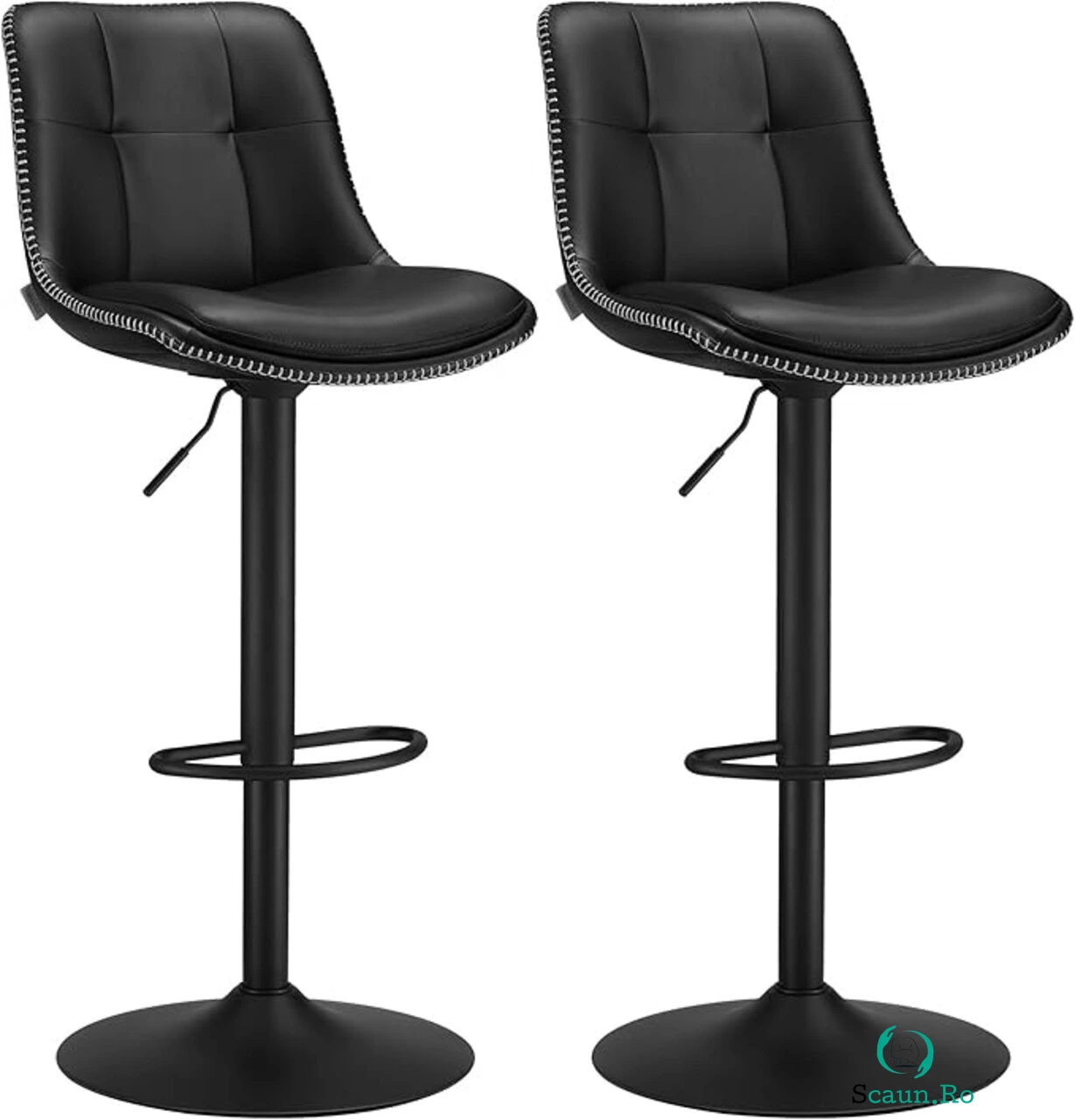 Set 2 scaune de bar rotative, Vasagle, 44x48x90-112 cm, otel cromat/piele ecologica, negru