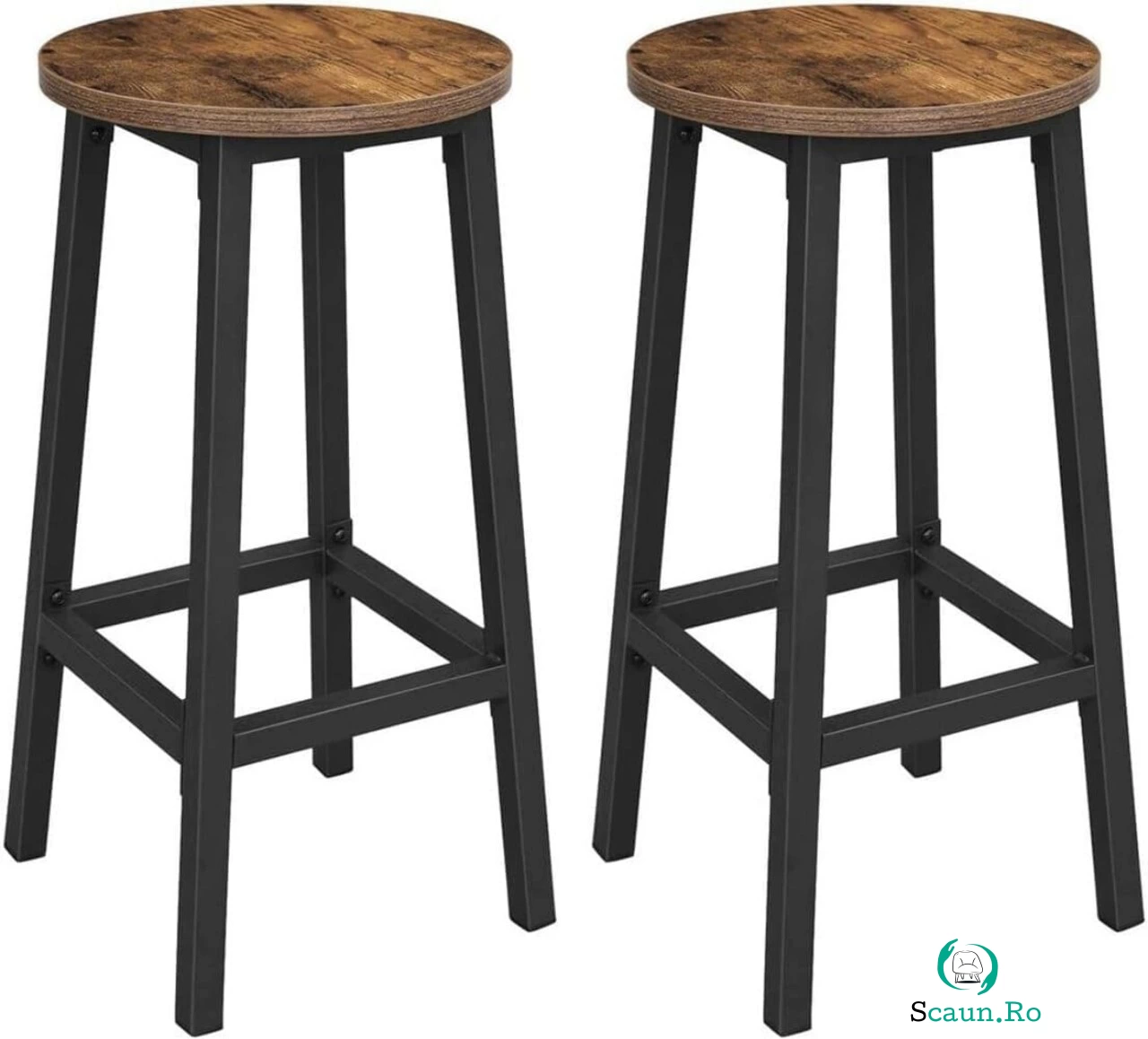 Set 2 scaune de bar Vasagle, 32x65 cm, PAL/otel, maro rustic