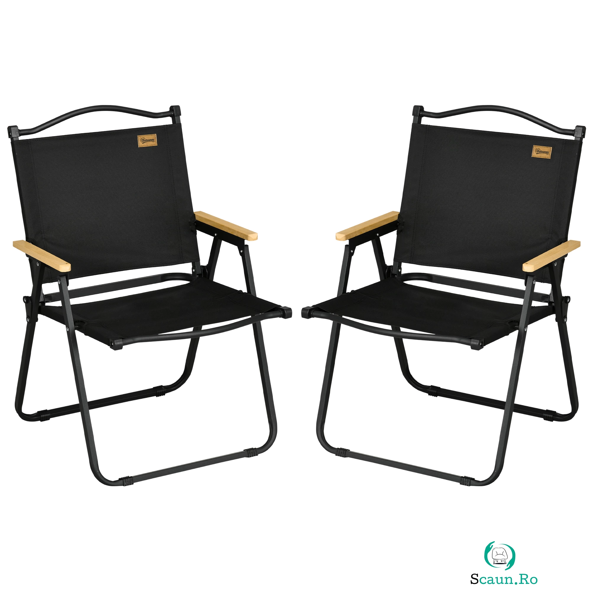 Outsunny Set 2 Scaune de Camping și Plajă Pliabile cu Cotiere, 54x59x78 cm, Negru | Aosom Romania