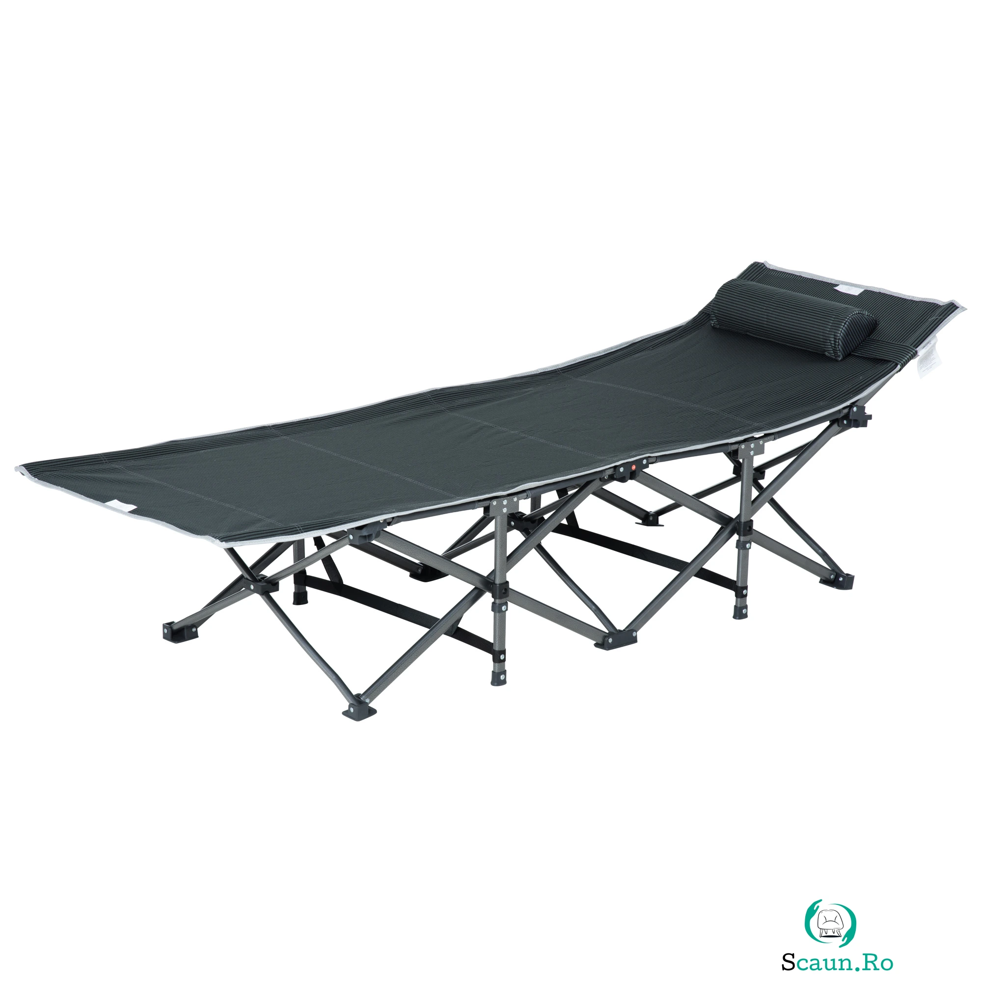 Outsunny Pat Pliabil cu Buzunare de Depozitare si Geanta pentru Transport, Pat de Camping Capitonat si Inaltat, 188x64.5x53 cm, Gri | Aosom Romania la 349.99 lei ron