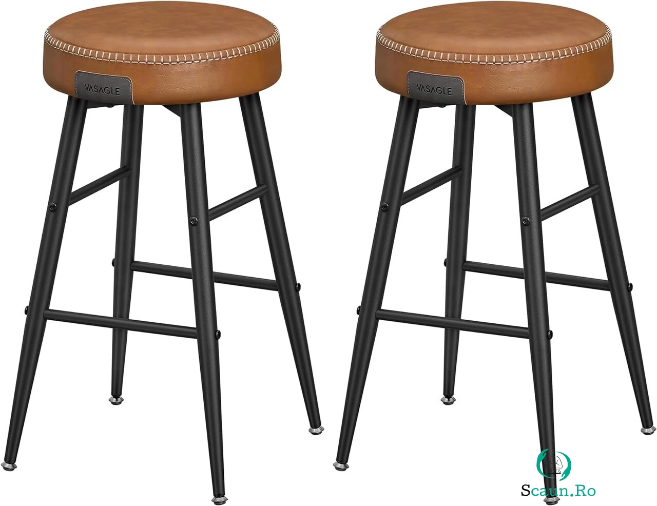 Set 2 scaune de bar Ekho, Vasagle, 49.5 x 49.5 x 63 cm, otel/piele ecologica, maro