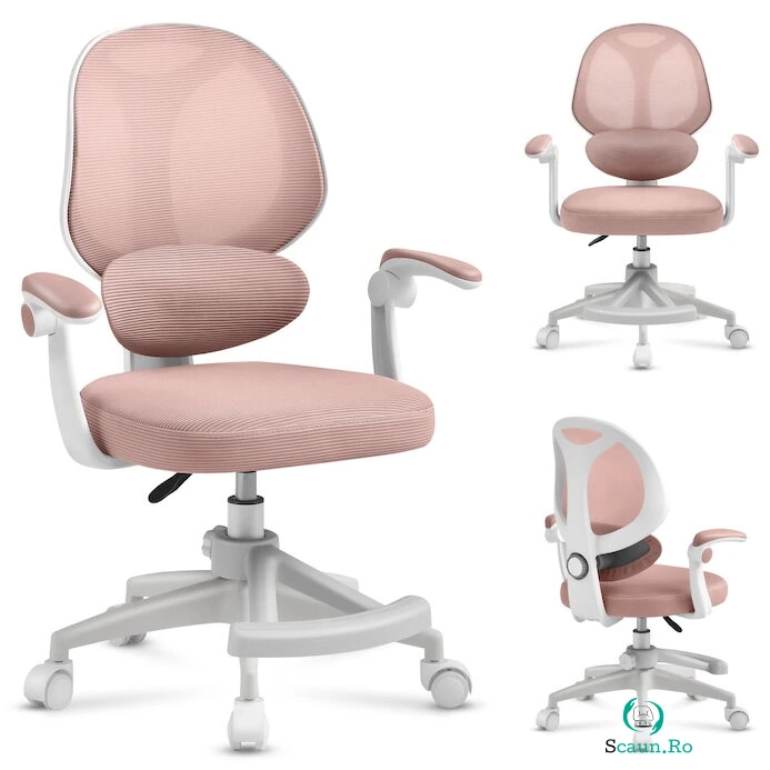 Mark Adler Scaun de birou pentru copii, Mark Adler Junior 4.5, rotativ, roti cu functie de blocare, Ergonomic, Roz