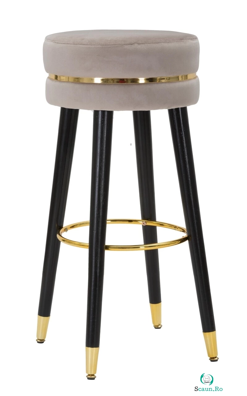Scaun de bar Paris, Mauro Ferretti, Ø35x74 cm, lemn de pin/catifea, gri/auriu