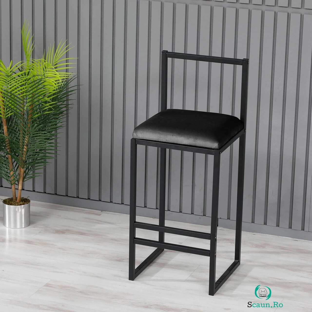 Scaun de bar, Hanah Home, Nordic, 35x84x35 cm, Metal, Negru