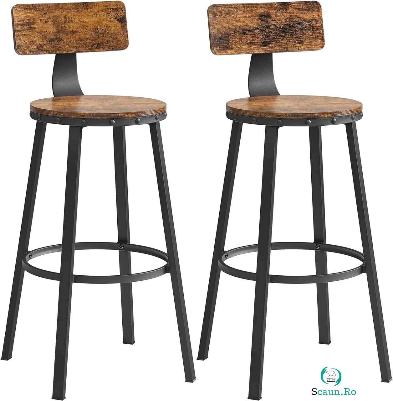 Set 2 scaune de bar, Vasagle, 54 x 54 x 99 cm, PAL/otel, maro rustic