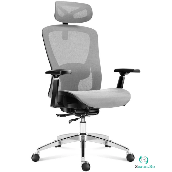 Mark Adler Scaun de birou ergonomic, Mark Adler Expert 5.3, ventilatie cu plasa, spatar de 135 de grade, adancime reglabila a scaunului, Gri