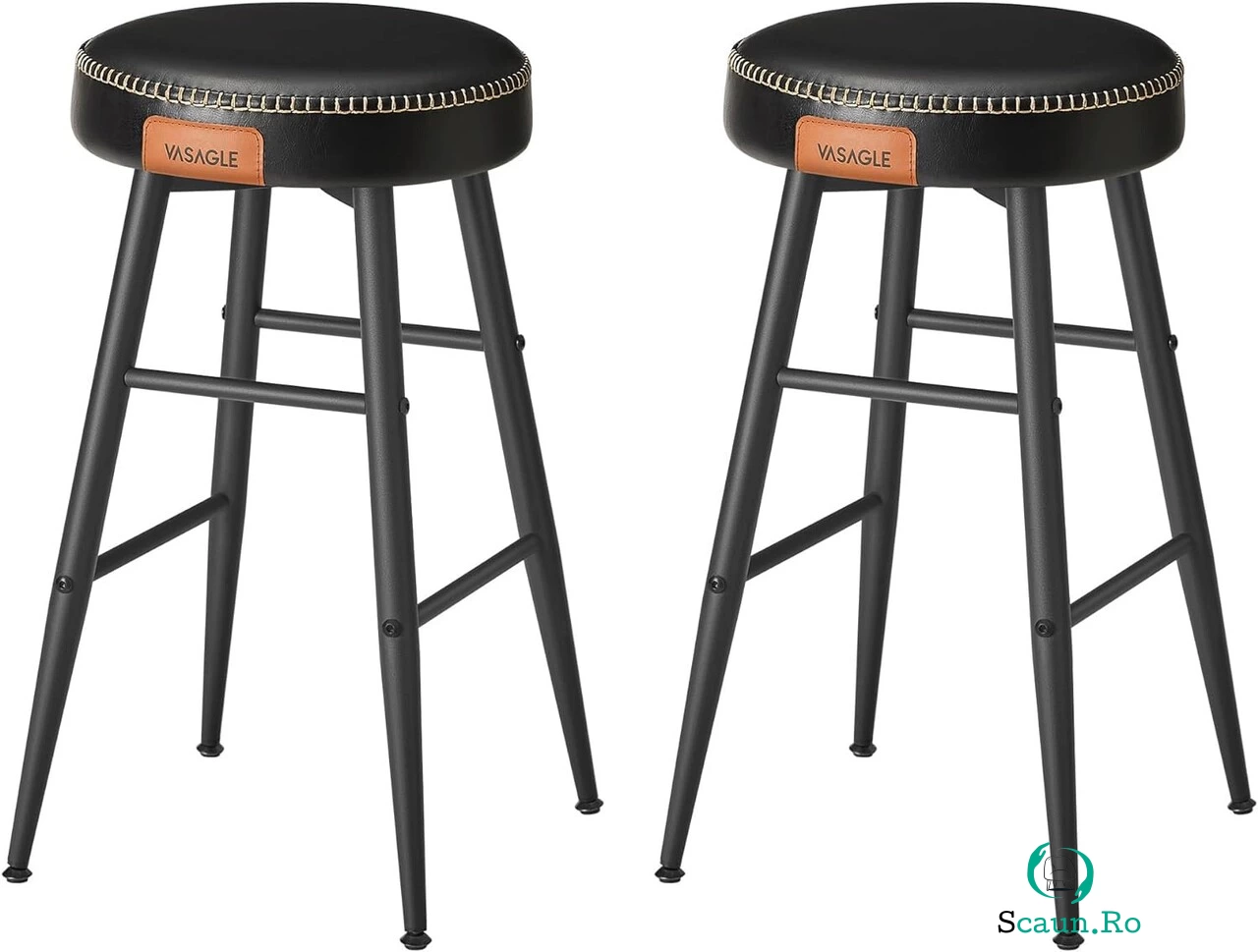Set 2 scaune de bar Ekho, Vasagle, 49.5 x 49.5 x 63 cm, otel/piele ecologica, maro